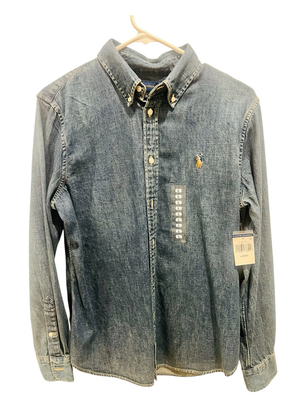 Polo Ralph Lauren Women’s Denim Button Down Shirt Large L NWT Pony Logo